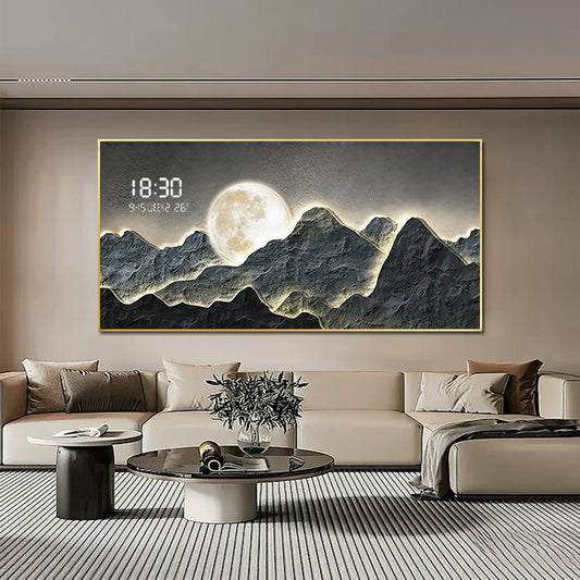 Luminous Mountain Landscape LED Art with Digital Display