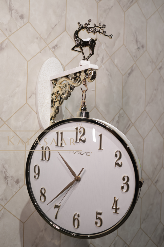 Classic Dual-Sided Wall Clock – Elegant White with Deer Accent