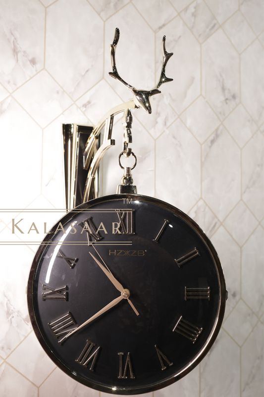 Elegant Black Dual-Sided Wall Clock – Majestic Deer Design