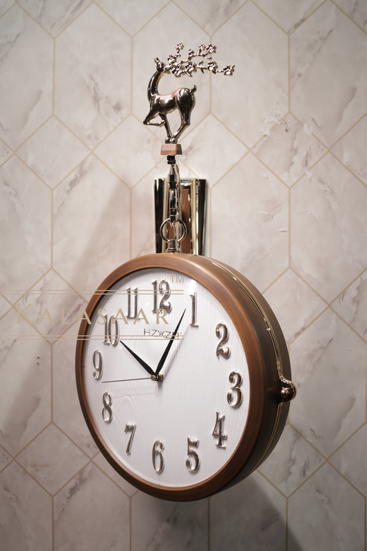 Classic Dual-Sided Wall Clock – Brown Elegance with Deer Accent