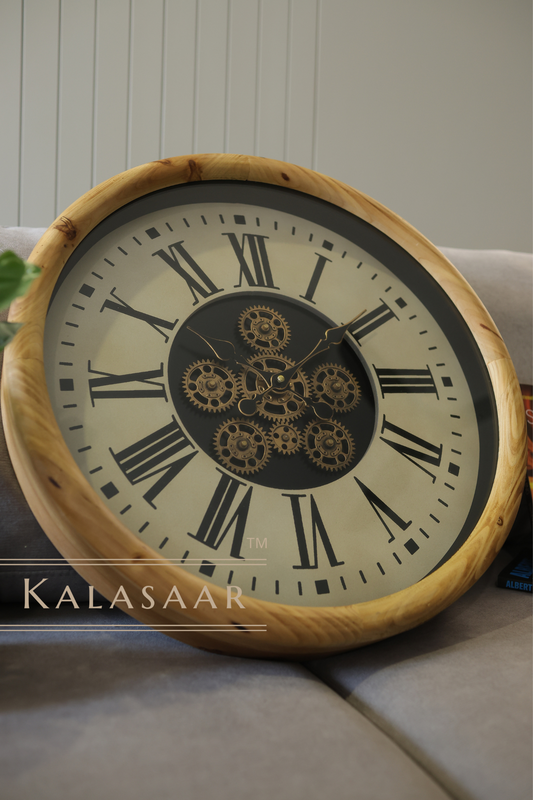 Premium Wooden & Metal Gear Wall Clock with Moving Gears