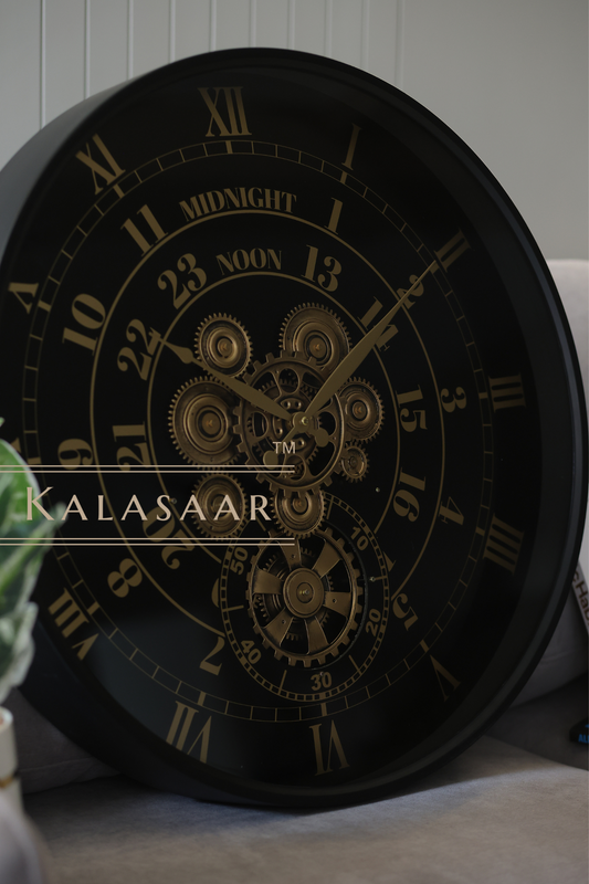 Premium 60 cm Metal Wall Clock with Scientific Graphics & Moving Gears