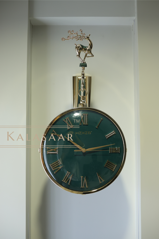 Elegant Double-Sided Wall Clock with Deer Top – Green