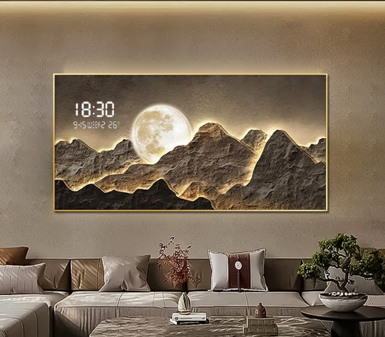 Luminous Mountain Landscape LED Art with Digital Display