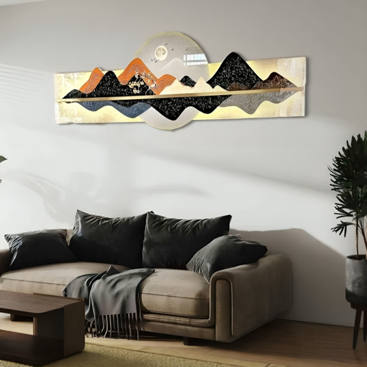 LED-ILLUMINATED MODERN ABSTRACT MOUNTAIN MAJESTY: LIVING ROOM CORRIDOR WALL ART