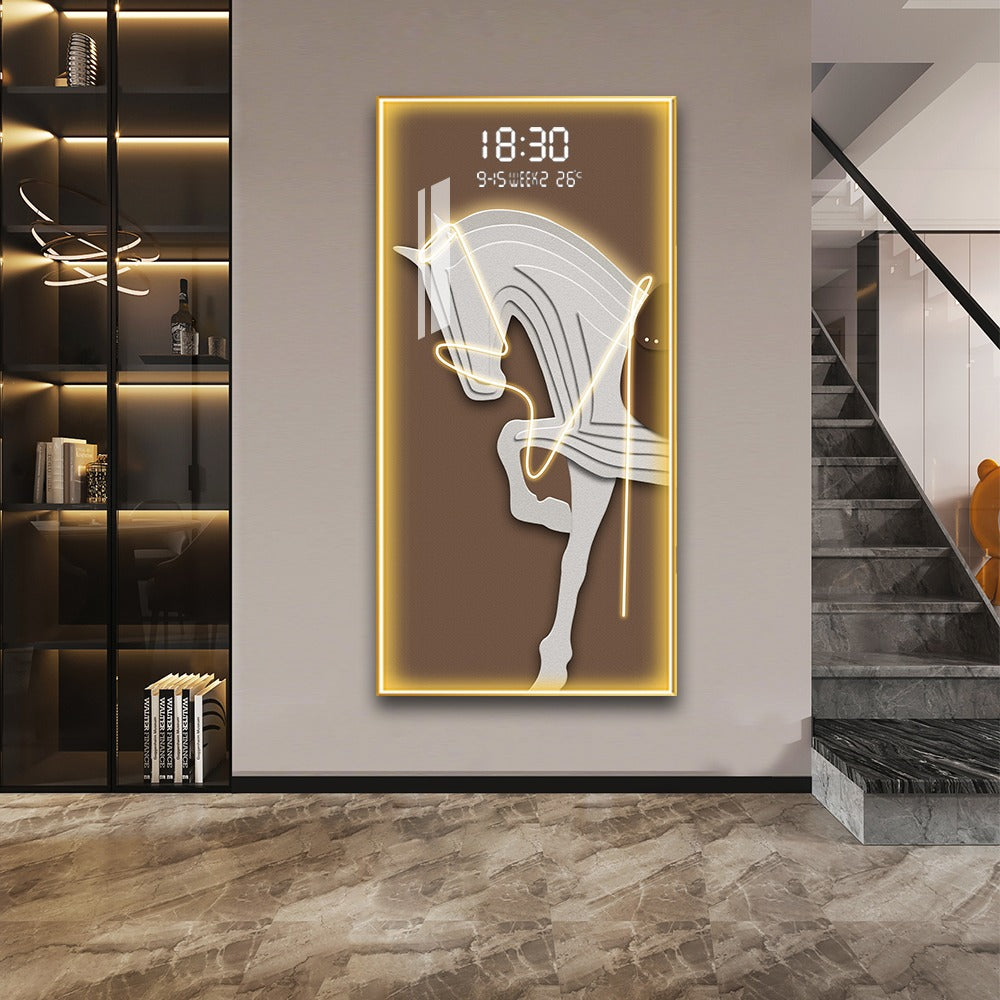 Illuminated Horse LED Wall Art with Digital Clock Display