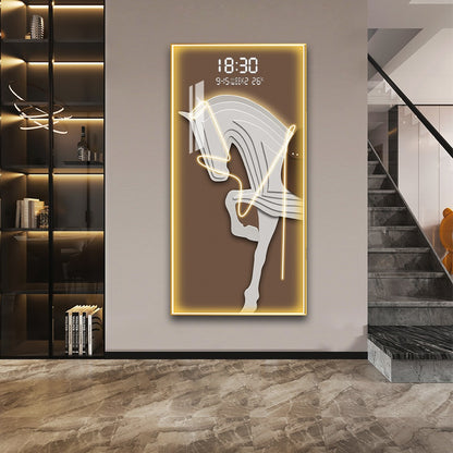 Illuminated Horse LED Wall Art with Digital Clock Display