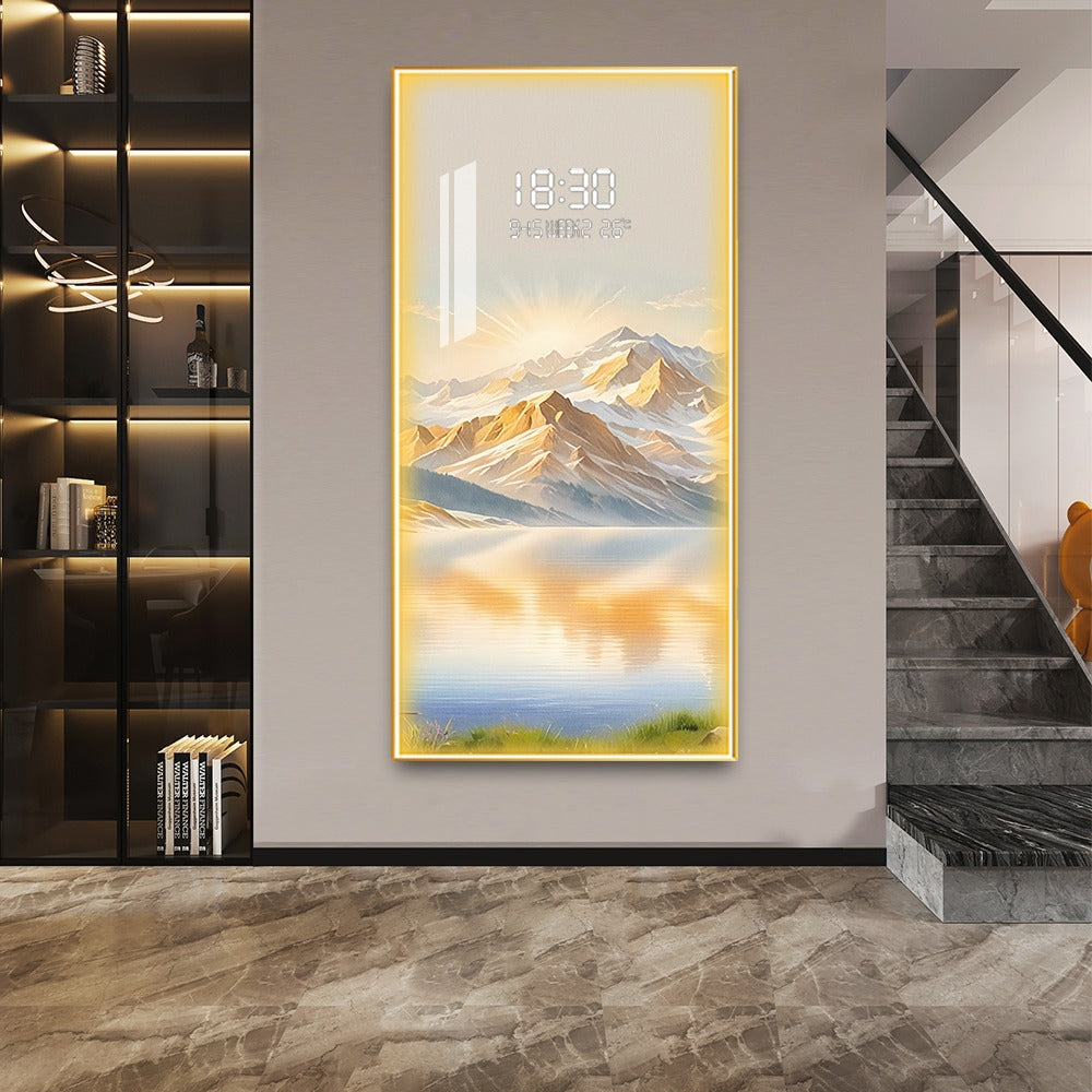 Scenic Mountain LED Wall Art with Digital Clock & Temperature Display