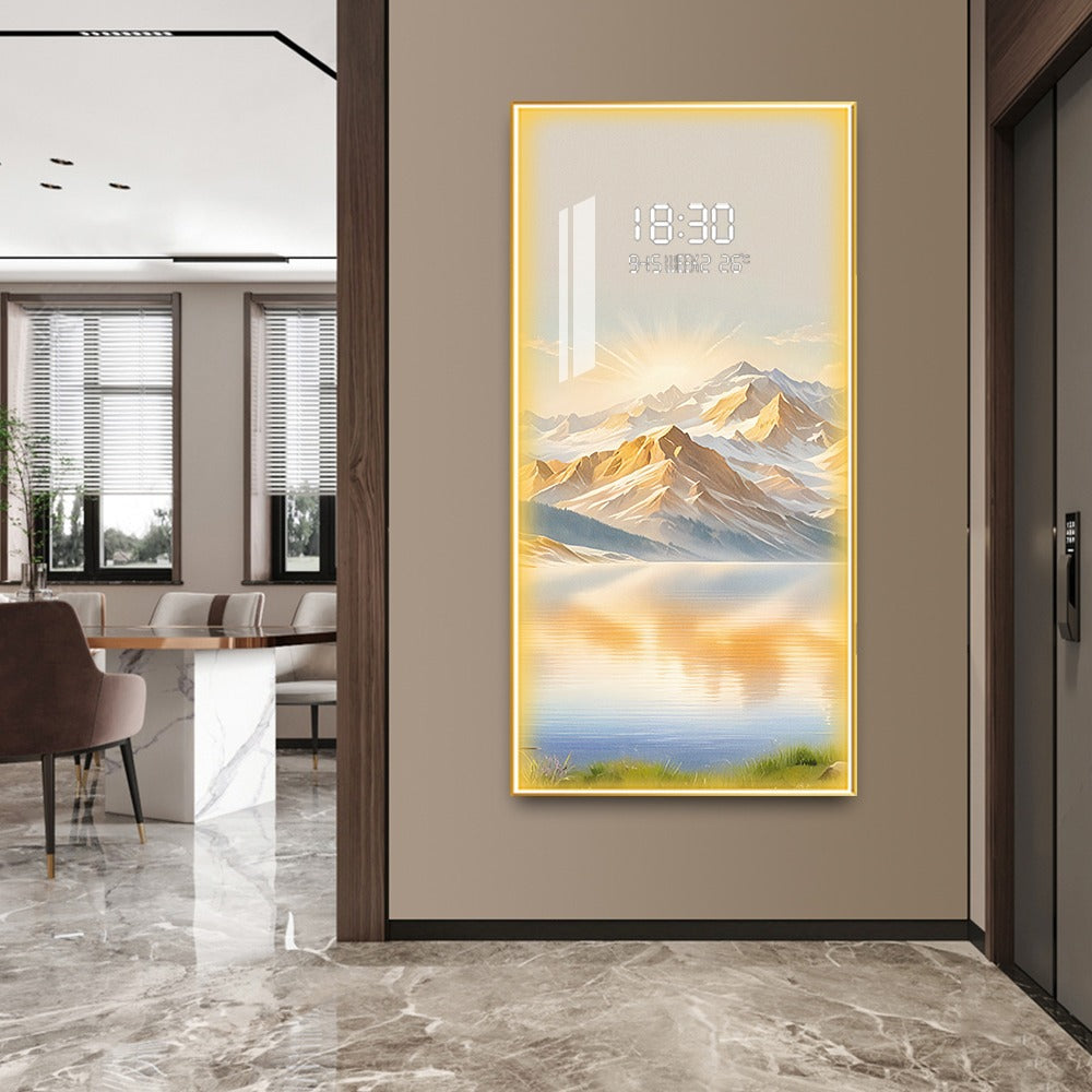 Scenic Mountain LED Wall Art with Digital Clock & Temperature Display