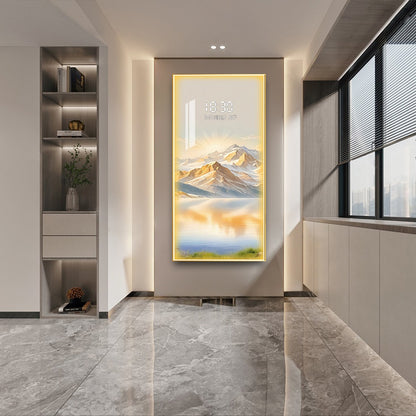 Scenic Mountain LED Wall Art with Digital Clock & Temperature Display