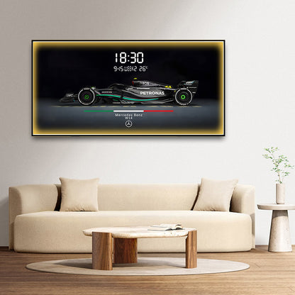 Mercedes Benz W14 LED Wall Art with Digital Clock Display