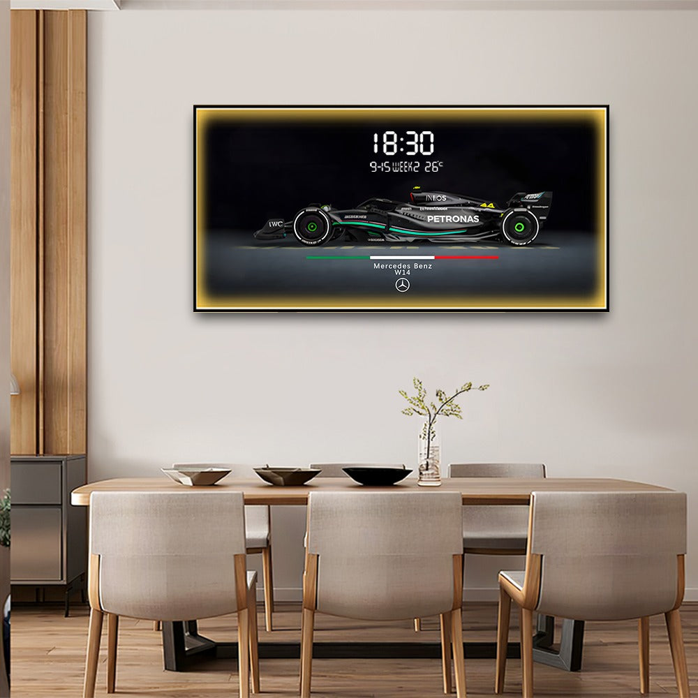 Mercedes Benz W14 LED Wall Art with Digital Clock Display