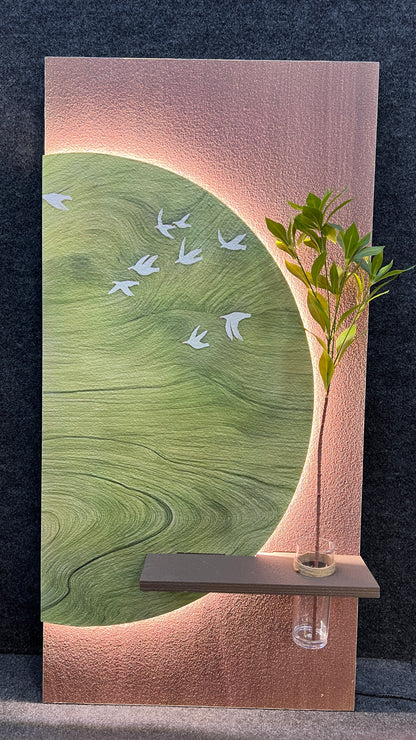 Circle of Flight – Illuminated Sandstone Panel with Birds & Plant Holder