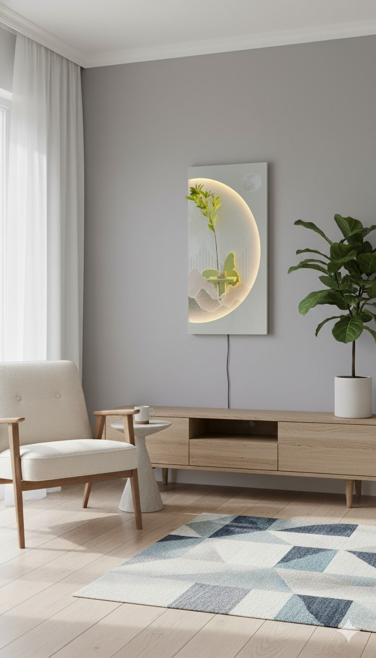 Crescent Dream – Illuminated Sandstone Panel with Plant Holder