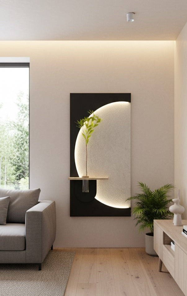 Sail & Bloom – Illuminated Sandstone Panel with Floral Accent