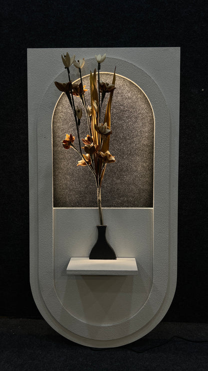 Floral Spotlight – Illuminated Sandstone Panel with Vase