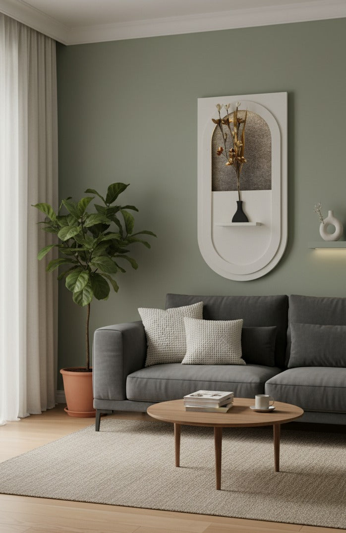 Floral Spotlight – Illuminated Sandstone Panel with Vase