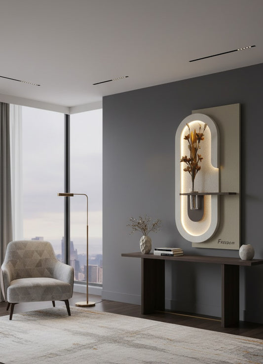 Soft Arch – LED Sandstone Sculpture with Floral Accent