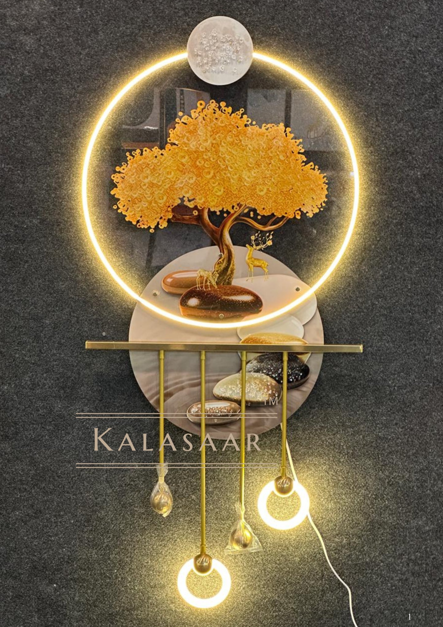 Golden Harmony: LED Tree of Life Metal Wall Art
