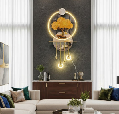 Golden Harmony: LED Tree of Life Metal Wall Art