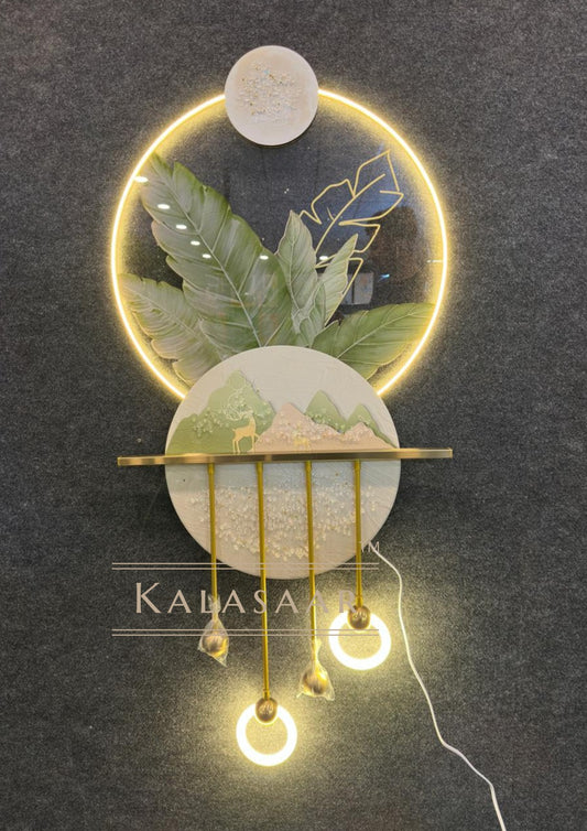 Lunar Serenity: LED Metal Wall Art with Nature Motifs