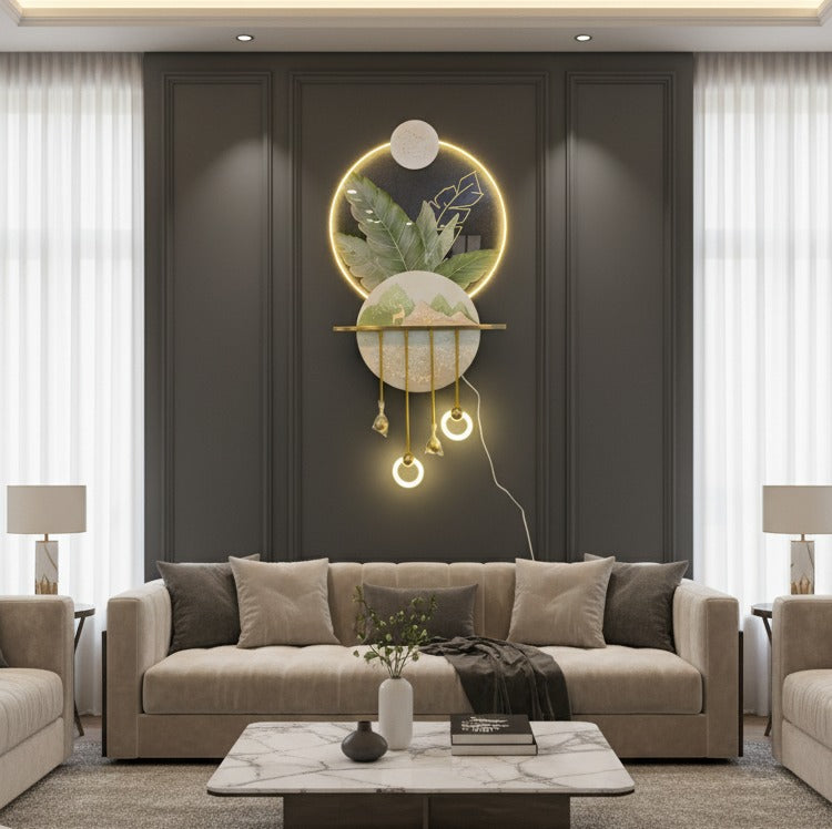 Lunar Serenity: LED Metal Wall Art with Nature Motifs