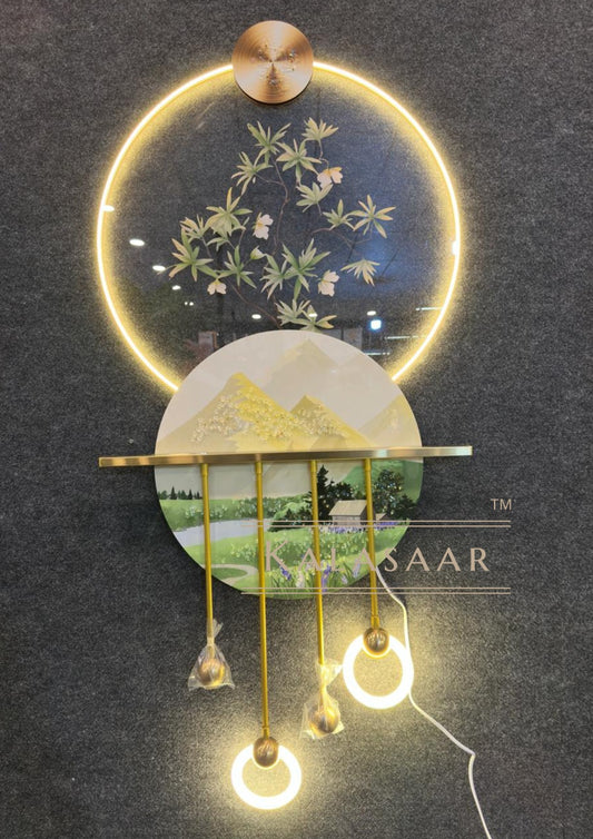 Twilight Harmony: Mountain & Lake Scene with Hanging Lights