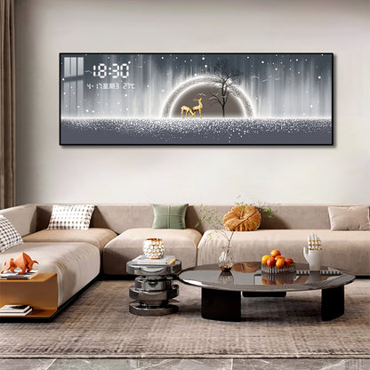 Winter Serenity with Digital Clock and Temperature Display