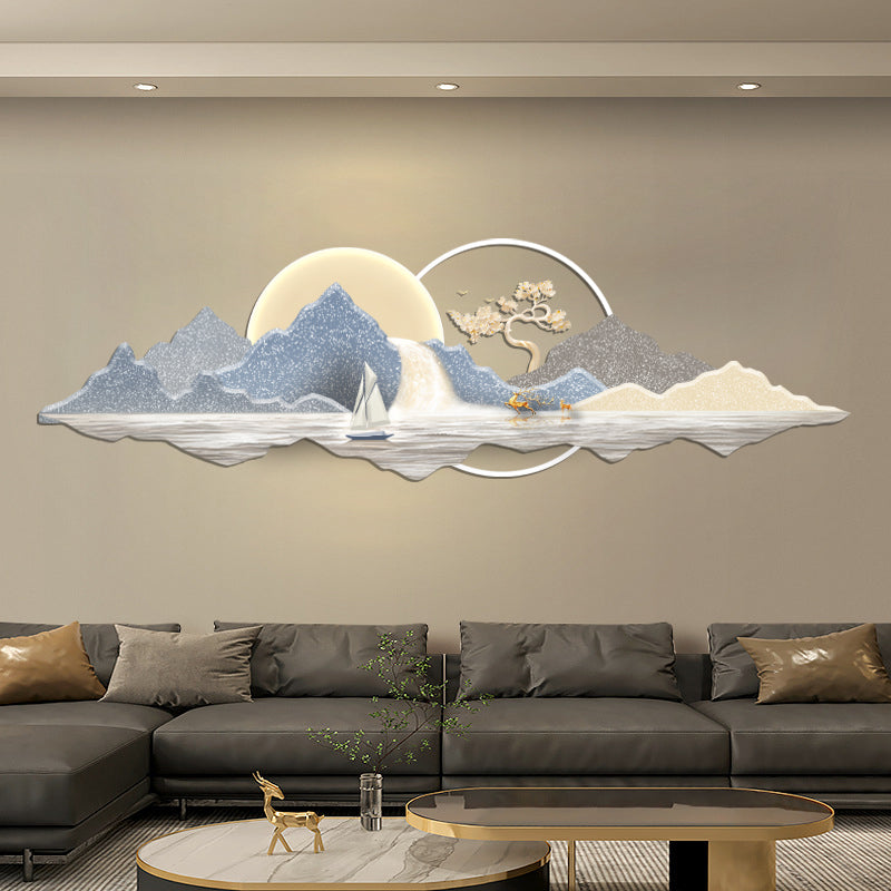 Lunar Mountain Elegance: Porcelain Wall Art