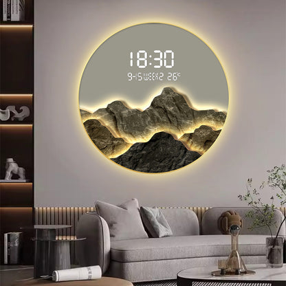 Mountain Range Crystal Wall Art with Digital Clock