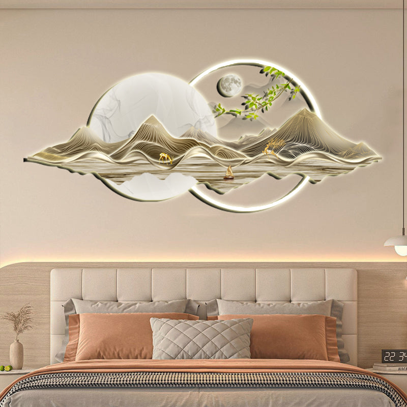 Serene Mountain and Moon Porcelain Wall Art