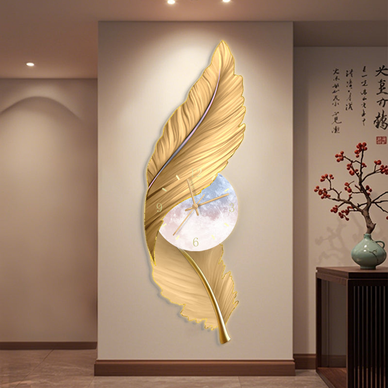 Golden Feather Splendor: LED Wall Art