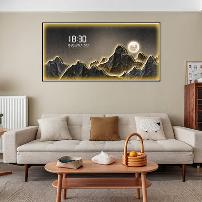 Modern LED Mountain Night Scene Wall Art with Smart Digital Clock