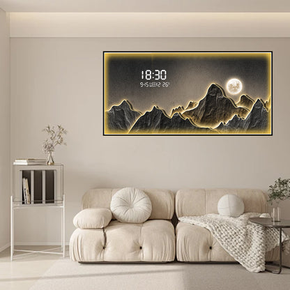 Modern LED Mountain Night Scene Wall Art with Smart Digital Clock