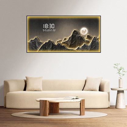 Modern LED Mountain Night Scene Wall Art with Smart Digital Clock