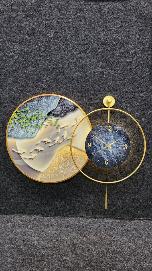 Flowing Serenity: Illuminated River Fish Pendulum Clock