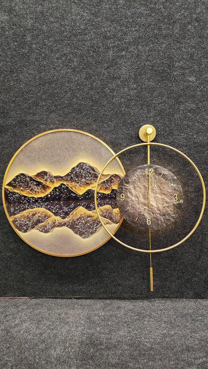 Midnight Reflection: Luminous Mountain LED Pendulum Clock