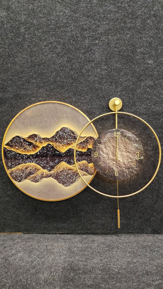 Midnight Reflection: Luminous Mountain LED Pendulum Clock