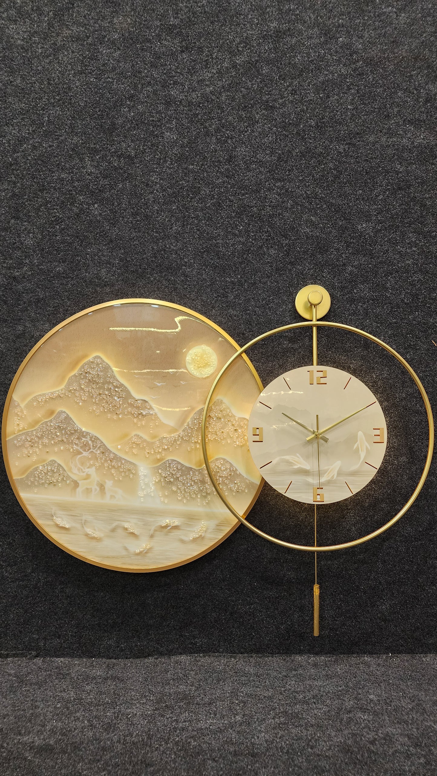 Majestic Mountain Crystal Wall Clock with LED & Pendulum