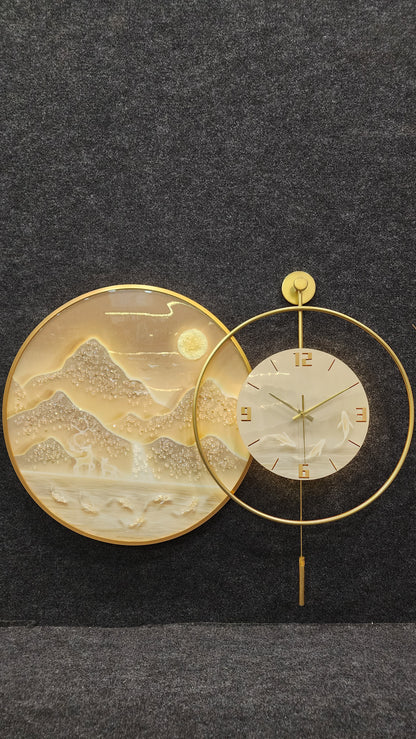 Majestic Mountain Crystal Wall Clock with LED & Pendulum