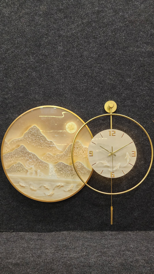 Majestic Mountain Crystal Wall Clock with LED & Pendulum