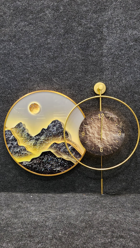 Golden Horizon: Remote-Controlled Crystal & Resin Art Clock