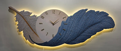Feather Elegance Wall Art with LED Border and Clock