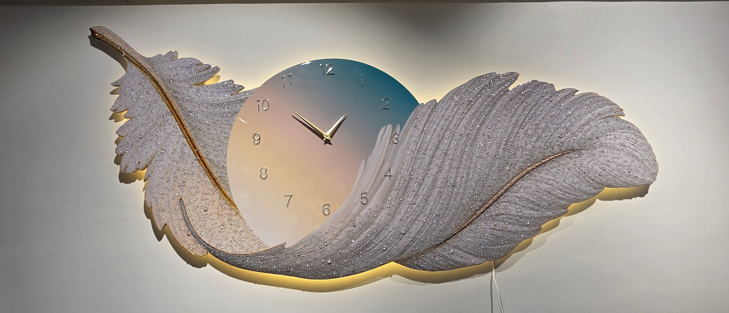 Ethereal Feather Wall Art with LED Border