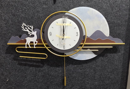 Luxury Deer Designer Wall Clock – Modern Artistic Living Room Wall Decor (80 x 55 cm)