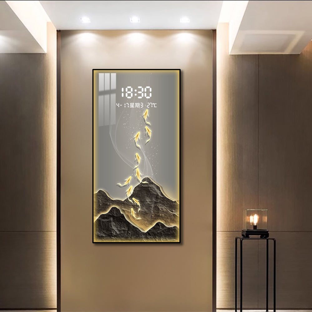 Golden Mountain with Glowing Fish Art