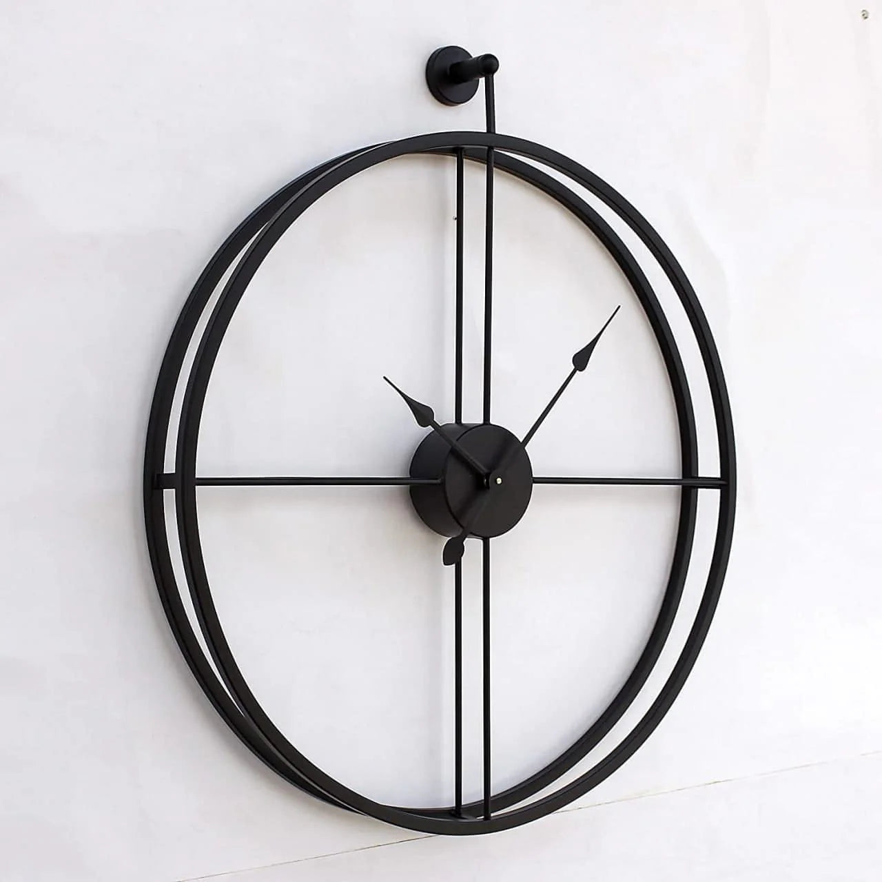 HAND MADE DOUBLE RING BIG SIZE METAL WALL CLOCK (BLACK NEEDLES)