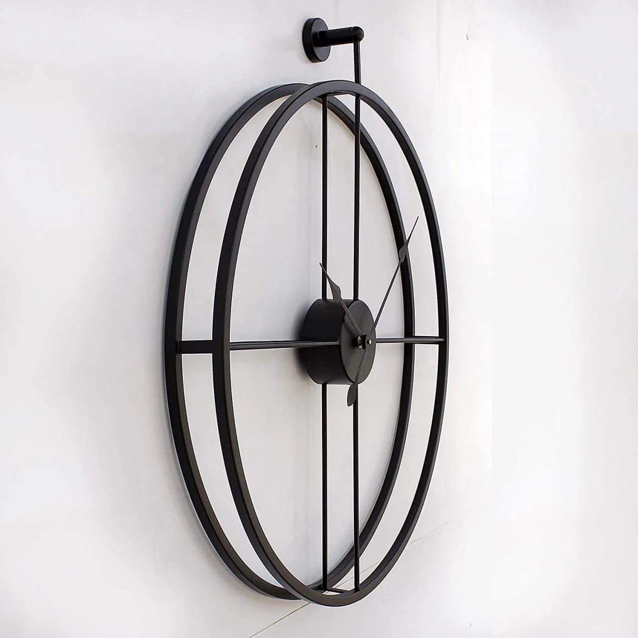 HAND MADE DOUBLE RING BIG SIZE METAL WALL CLOCK (BLACK NEEDLES)