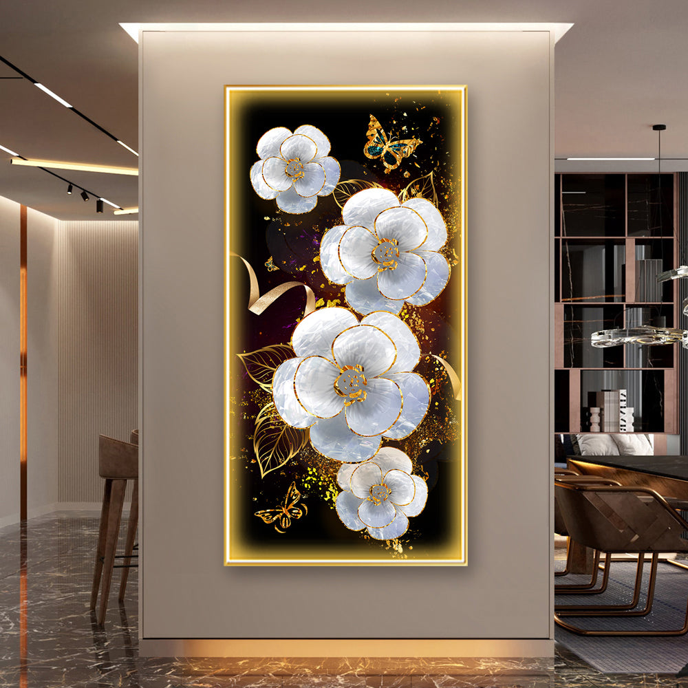 Enchanting White Flowers Crystal Painting With LED