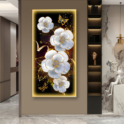 Enchanting White Flowers Crystal Painting With LED